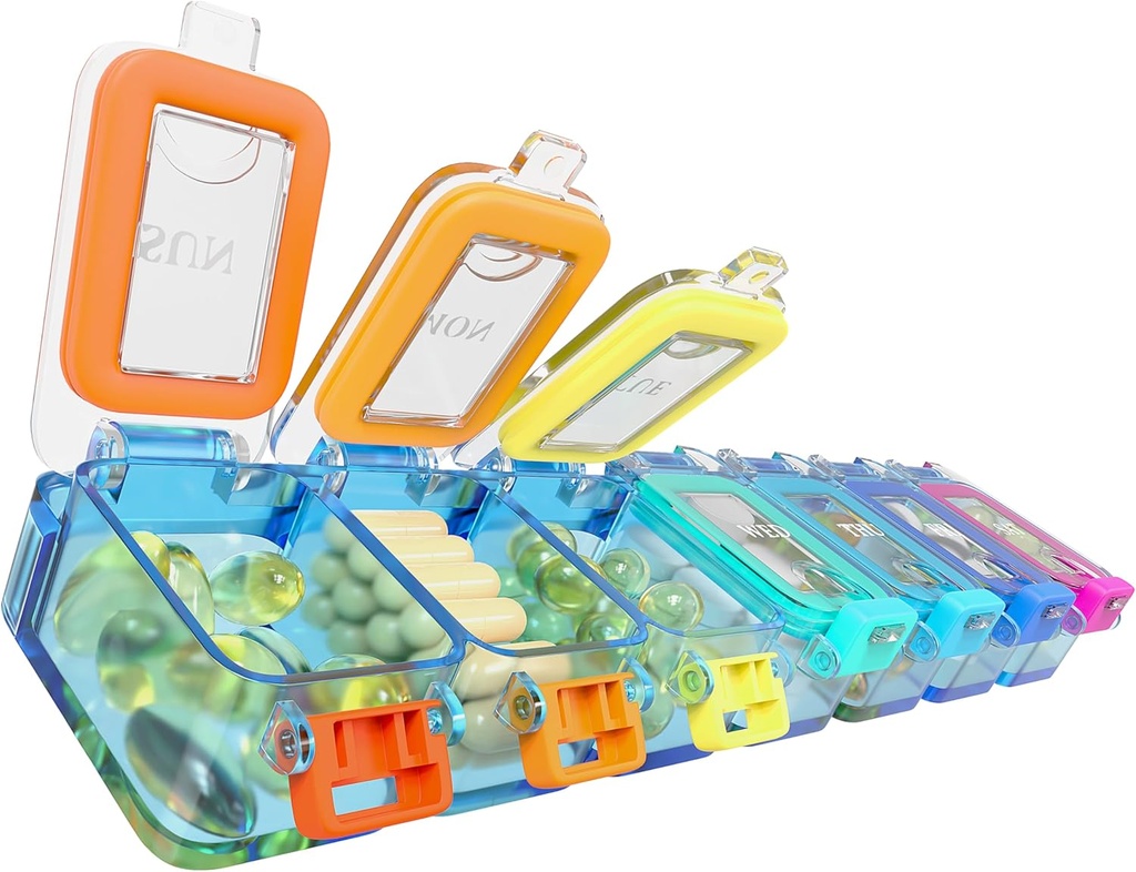 BEXEEN週刊薬の丸薬のオルガナイザーは7日の大きい丸薬箱の毎日の丸薬箱のかわいいビタミンのオルガナイザーの携帯用丸薬の容器旅行丸薬のホールダーXLの補足の薬ディスペンサー1日を防水します