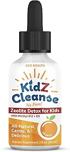 Kidz Cleanse | Zeolite Detox for Kids | Development, Behavior, Energy and Gut Health Support Supplement | Easy to Take, Pure Liquid Zeolite Drops + Methyl B12 + D3 (Orange Flavor) - 2oz