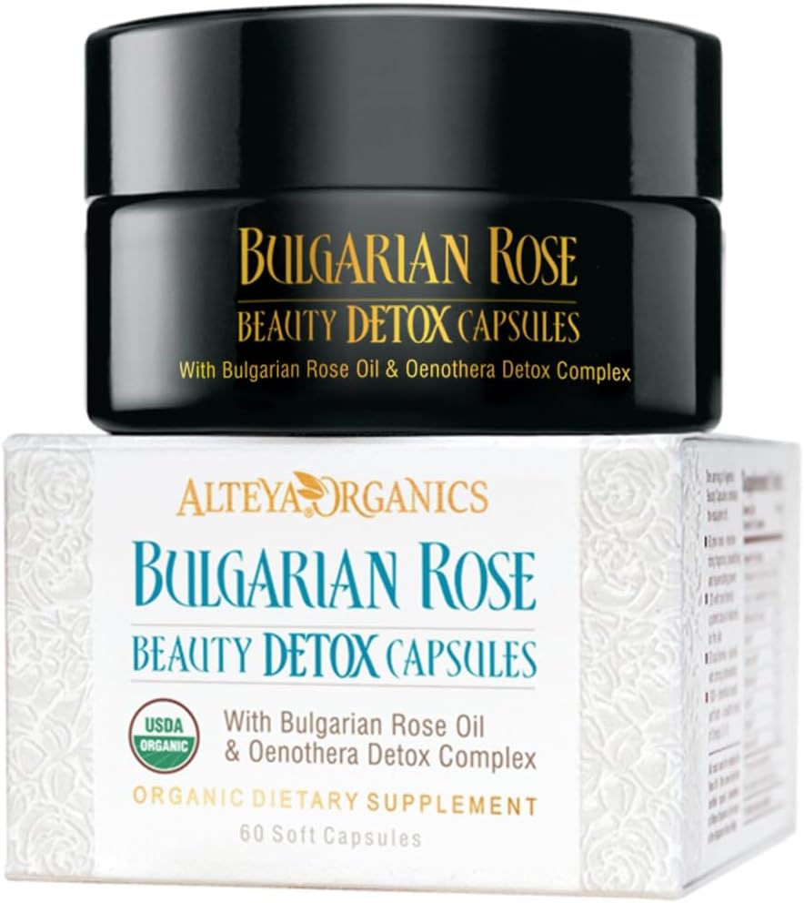 Alteya Organics Rose Beauty Detoxカプセル - USDA認定オーガニックとブルガリアローズオイルとOenotheraデトックスコンプレックス - 30サービング