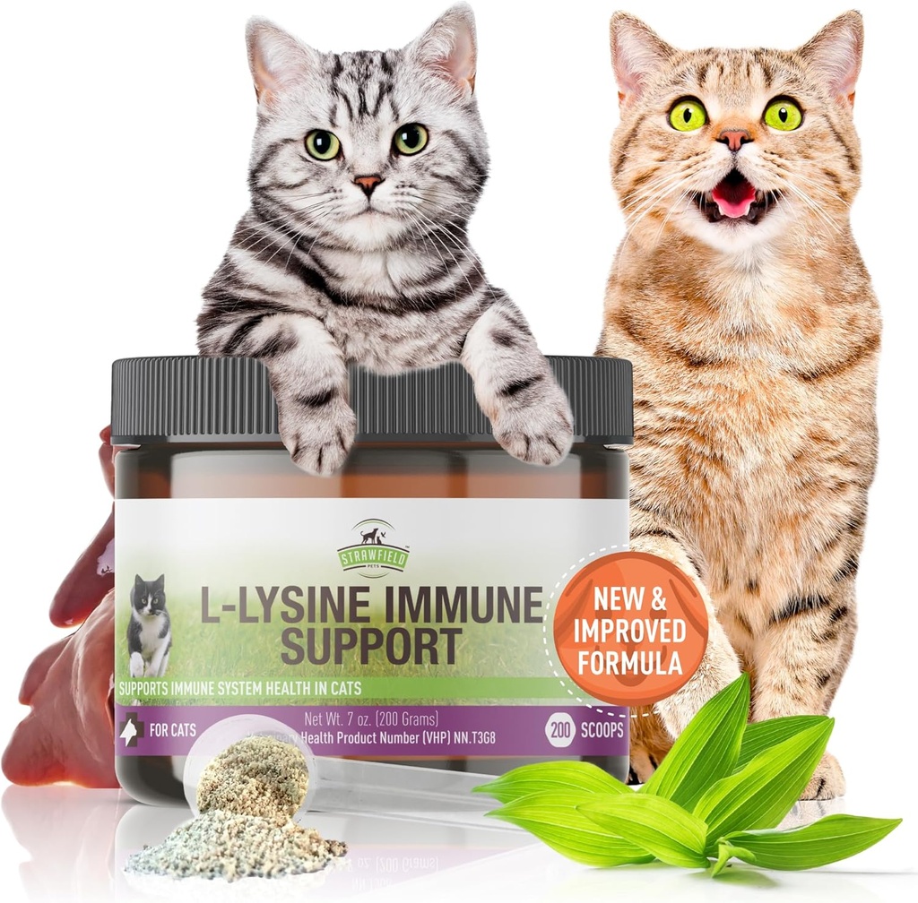 猫と子猫のための Strawfield ペット L-Lysine 免疫サポート - 200g 鶏の肝臓の風味の微粒、免疫の健康の補足の猫の風邪の救済、くしゃみ、混雑、鼻のランニング、水色の目
