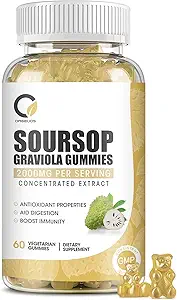 Soursop Graviola Gummies - 有機Soursop葉&果実エキス - 消化補助剤、免疫サポート&抗酸化特性 - 非GMO、60ガミー