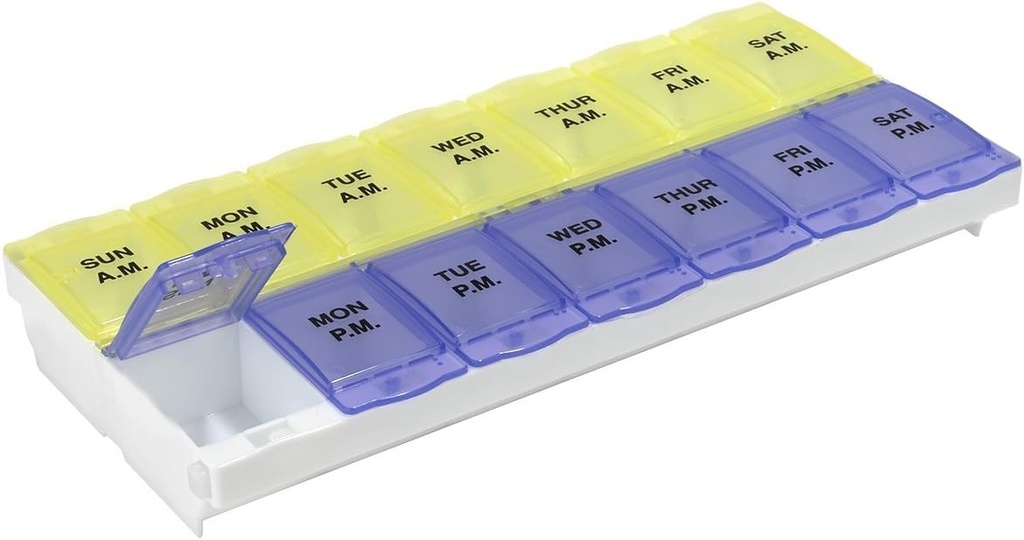 EZY DOSE (14 日) AM/PM の丸薬のプランナー、薬の箱、ビタミンのオルガナイザー箱、安全な処方薬への 2X 大きい錠のコンパートメントおよび事故のこぼれを防ぎます、色 5 月 Vary、BPA は放します