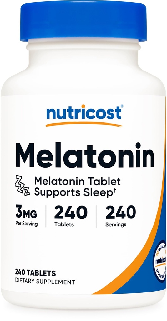 Nutricost Melatonin 3mg、240錠 - サービングあたり3mg、非GMO、グルテンフリー