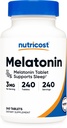 Nutricost Melatonin 3mg、240錠 - サービングあたり3mg、非GMO、グルテンフリー