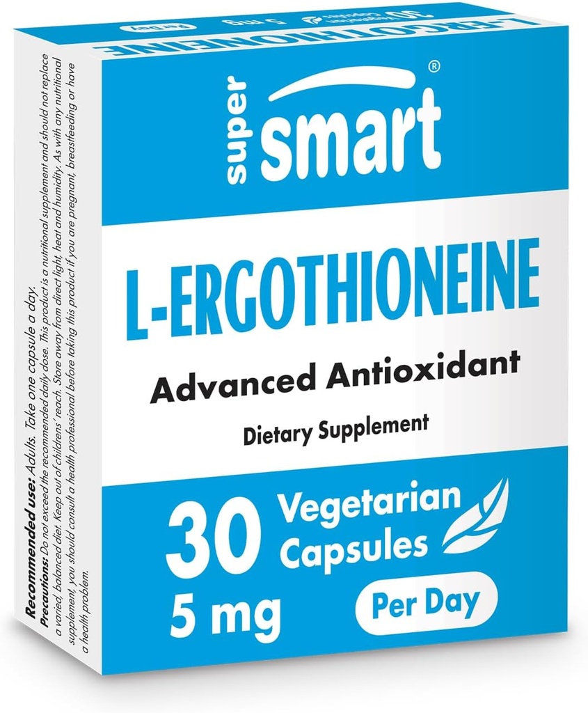 スーパースマートL-Ergothioneineサプリメント 1日あたり5mg(高度抗酸化剤) | 非GMO - 30ベジタリアンカプセル
