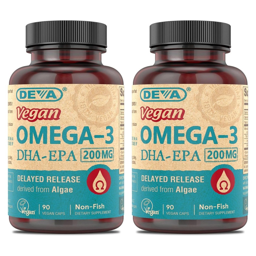 DEVAビーガンオメガ-3 DHA-EPA, マイクロ藻から, 遅延リリース, 90 ビーガンカプセル (パック 2)