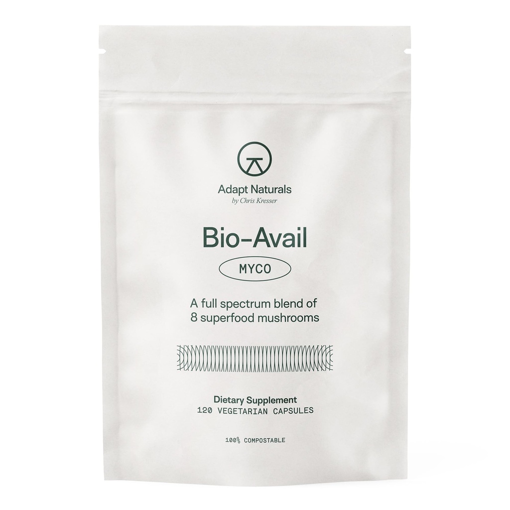 Adapt Naturals Bio-Avail Myco - 8in-1 Bioavailableマッシュルーム - Chaga、Cordyceps、Reishi、Lions Mane - 血圧、記憶、免疫 - 120カプセル