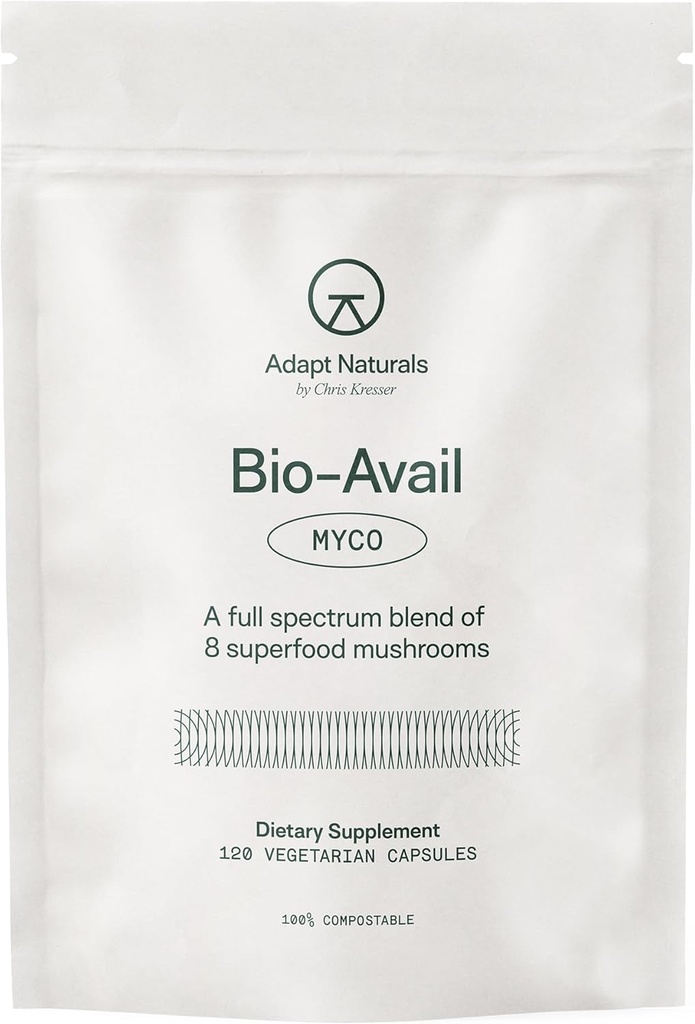 Adapt Naturals Bio-Avail Myco - 8in-1 Bioavailableマッシュルーム - Chaga、Cordyceps、Reishi、Lions Mane - 血圧、記憶、免疫 - 120カプセル