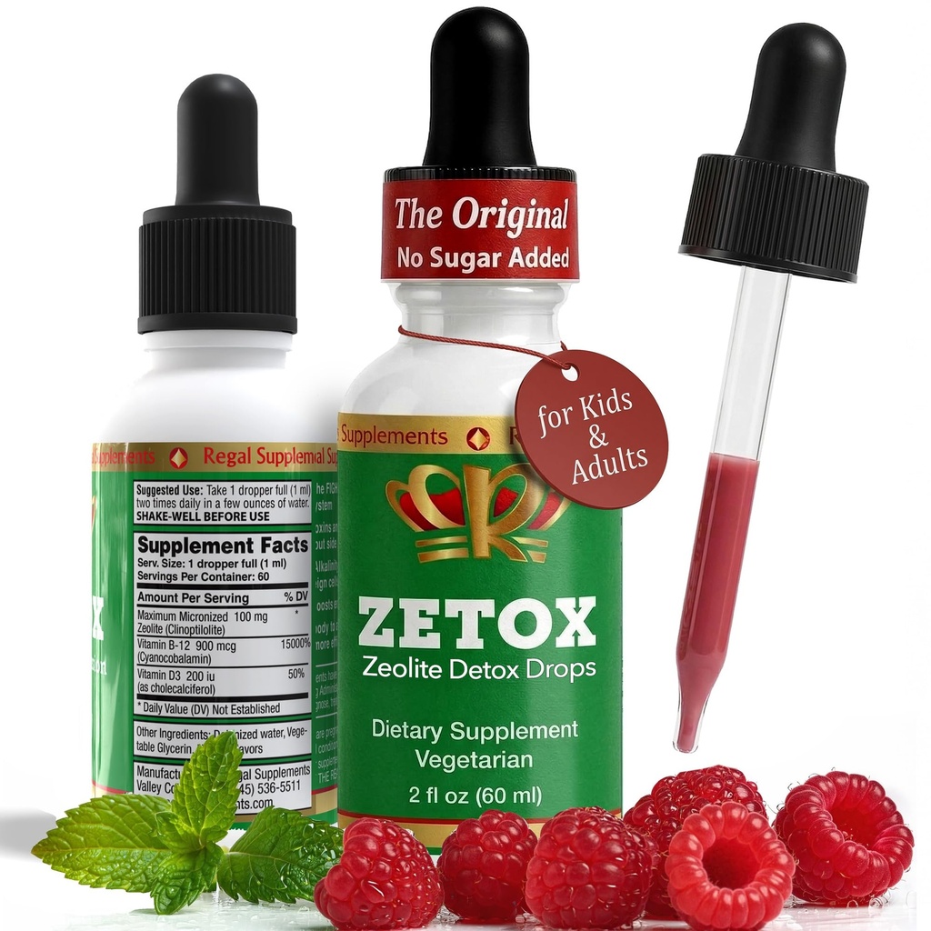 ZETOX | キッズ・大人向けゼオライトデトックス | メチルビタミンB12とD3で強化 | プレミアムグレードの液体クロノピトライトゼオライトドロップ | 毎日のデトックス、エネルギー、フォーカス(60の給餌)に対応