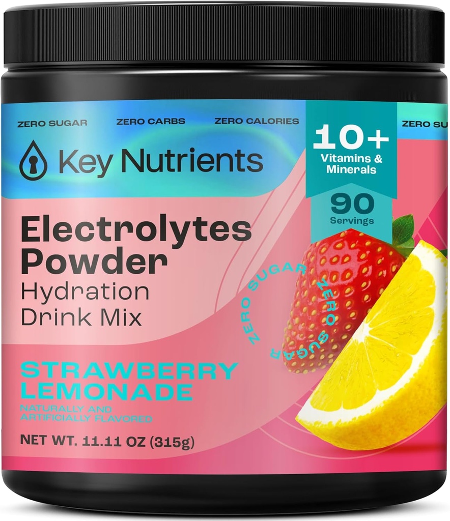 KEY NUTRIENTS 電解質粉末 砂糖なし - ジューシー いちご レモンデ 電解質粉末 - 水分補給粉末 - カロリー、グルテンフリー Keto 電解質粉末 - 90 サービング - アメリカ製