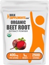 BulkSupplements.com オーガニックビートルートエキスパウダー - ビートルートパウダー、ニトリ酸化物サプリメント - ビーガン&グルテンフリー、給食当たり400mg、1kg(2.2ポンド)(パック1)