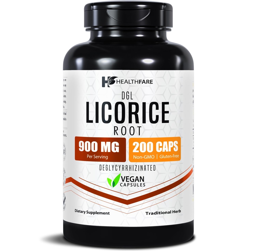 健康ファレリコリスルートエキス900mg | 200 ビーガンカプセルDGLサプリメント | 余分な強度ハーブフォーミュラ | 非GMO、グルテンフリー | アメリカ製