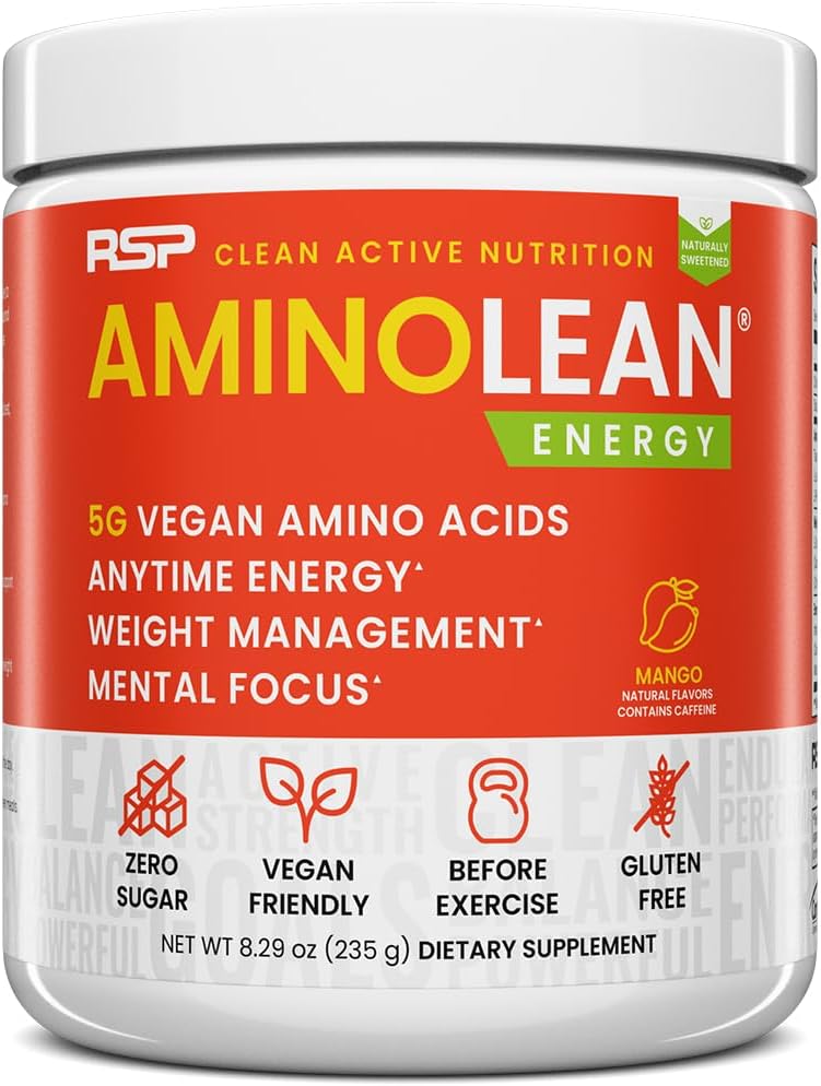 RSP NUTRITION AminoLean 自然 Pre ワークアウト パウダー, Sucralose 無料のアミノ酸エネルギー人工染料なし, ビーガン BCAA と重量管理, マンゴー, 25 サーブ