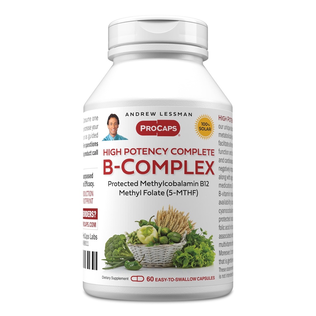ANDREW LESSMANの高効力Bコンプレックス60カプセル - Folate ComplexとBiotinの高レベルと、セルラー成長、エネルギー、免疫機能、解毒、脂肪代謝などの促進