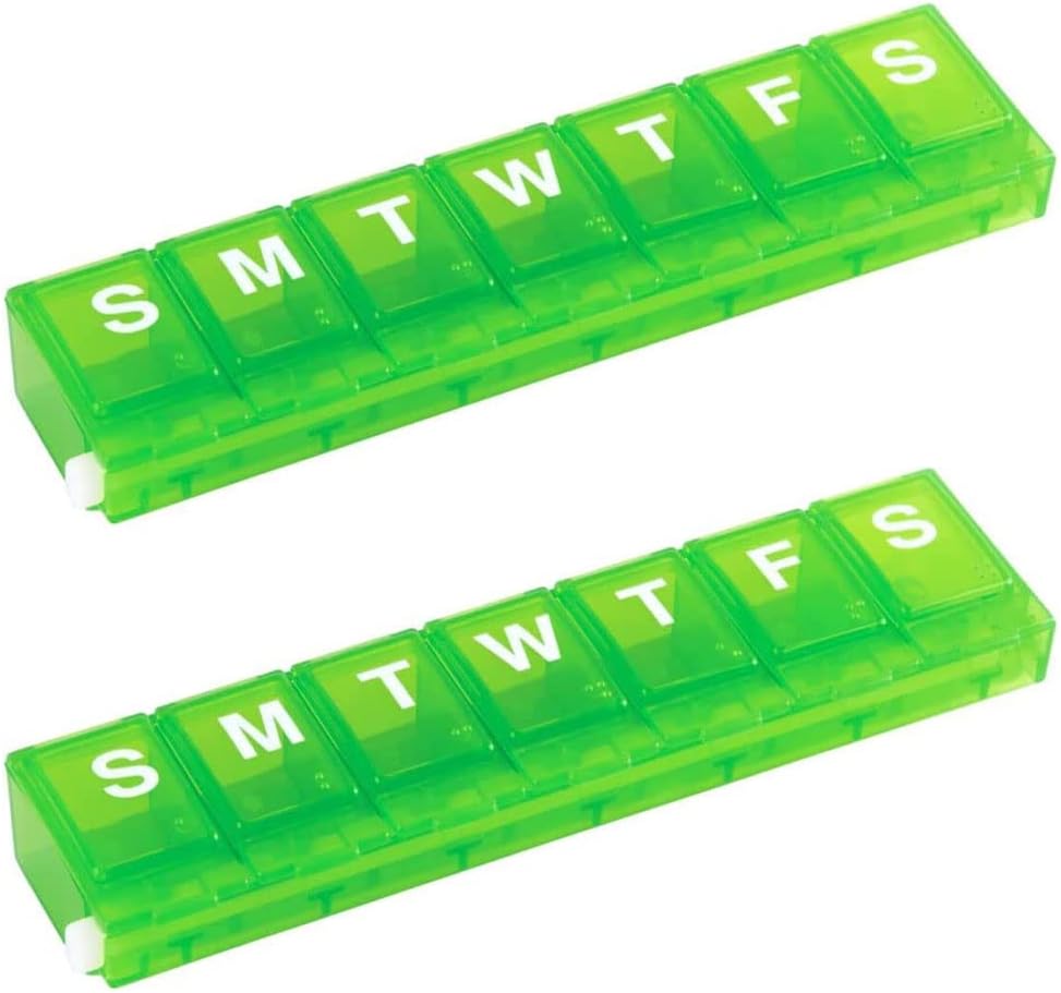 EZY DOSEウィークリー(7日)ピルオーガナイザー、薬箱、ビタミンプランナーボックス、小さな錠コンパートメントは、安全な処方薬を保護し、こぼれを防ぎ、色は5月Vary(小さな錠 - 2パック)