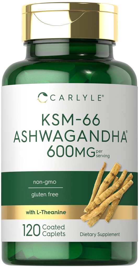カルライル KSM-66 アシュワガンダ 600mg | 120カプレット | L-テアニンとサプリメントを抽出 | ビーガン、非GMO、グルテンフリー