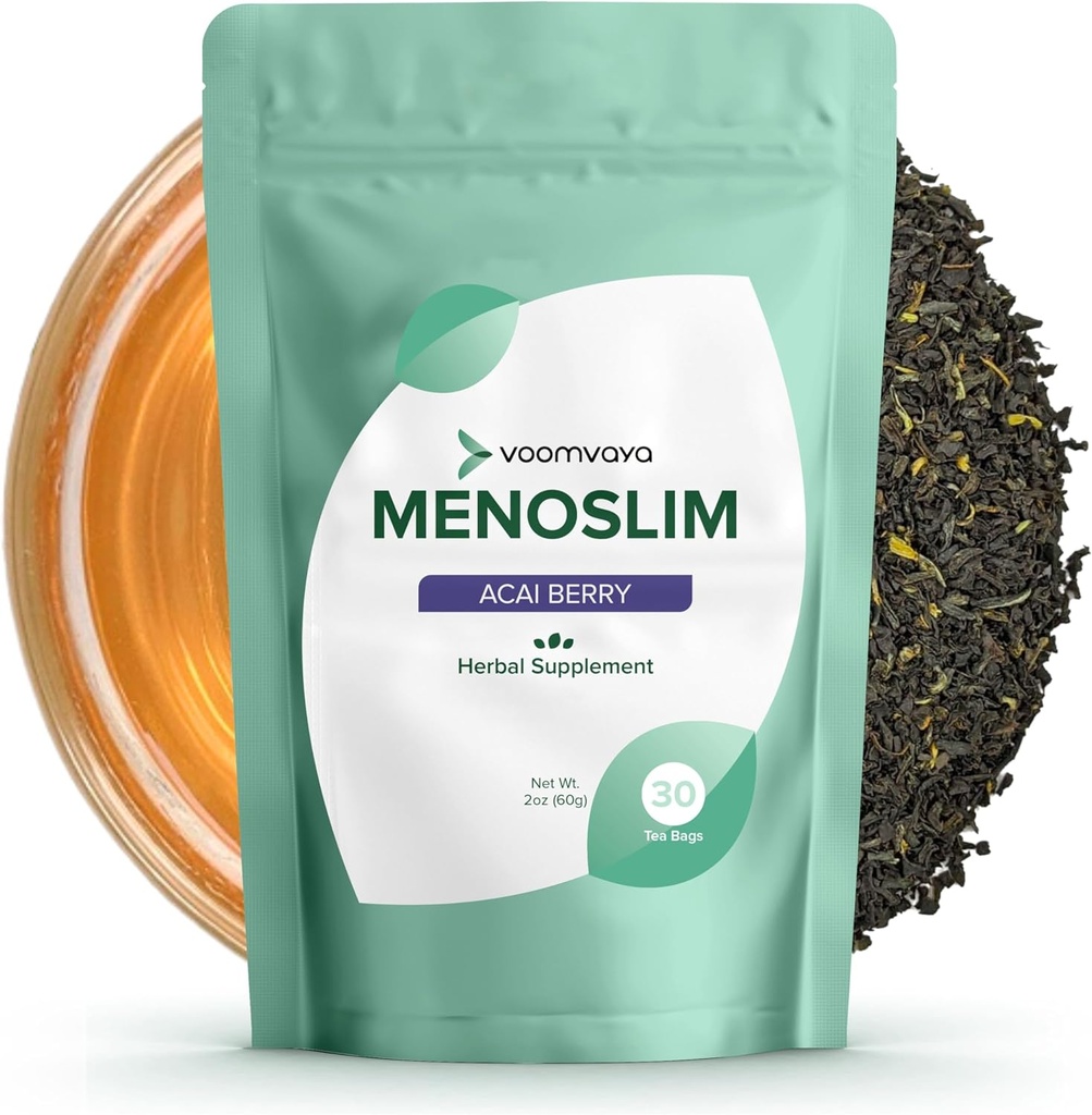 VoomVaya MenoSlimティー - ホルモンバランスティー、Perimenopause&女性のためのエストロゲンサプリメント - ブロッキング、ホットフラッシュ、ナイトスウェット&メノベリー - アサイベリー味 - 30ティーバッグ
