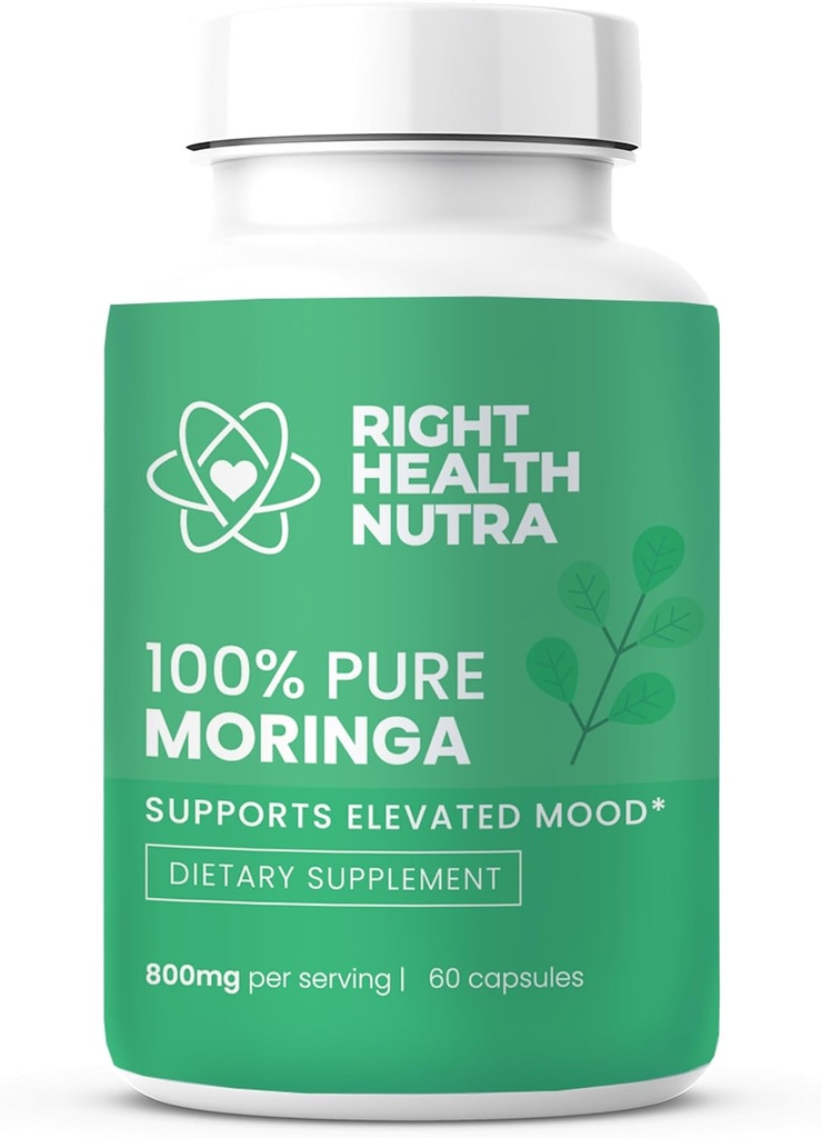 右の健康Nuttra - 100%の純粋なMoringa 800mg - 60のカプセル-より明るい気分のための食事療法の補足、高められた集中および強化された記憶-ビタミン、鉱物および栄養物の栄養物と