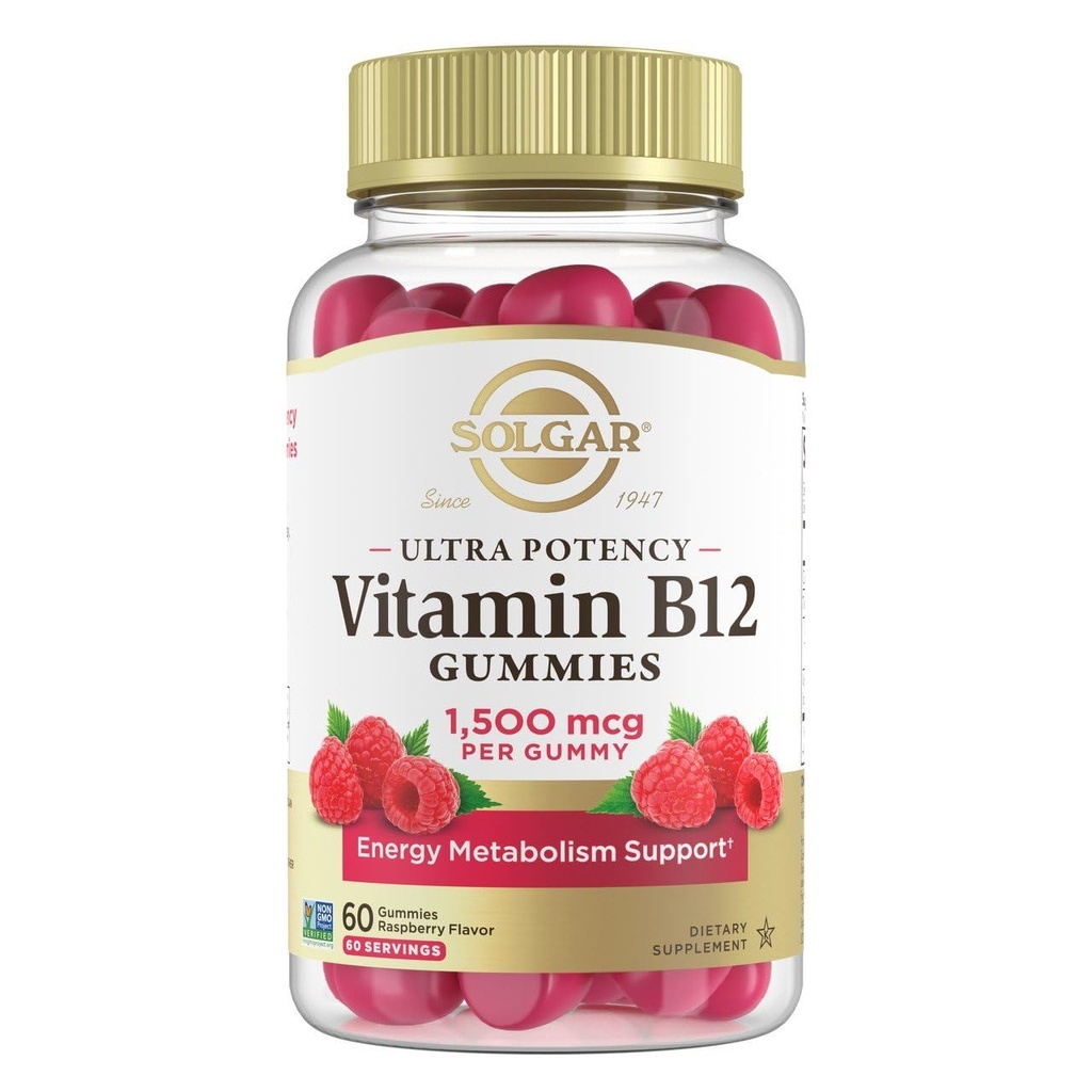 ソルガー メチル B12 女性のためのグミー 1,500mcg エネルギー&代謝サポートのための超効力のビタミン, ラズベリー風味, ビーガン & 女性&男性のためのグルテンフリーのグミ, 2 ヶ月の供給, 60 サービング, 2g 砂糖