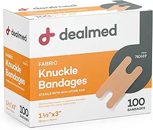 Dealmedの生地のKnuckleの適用範囲が広い付着力の包帯–非棒が付いている100の計算(1のパック)包帯は、乳液を放します、最初の援助のキットのための傷の心配、1 1/2」x 3」