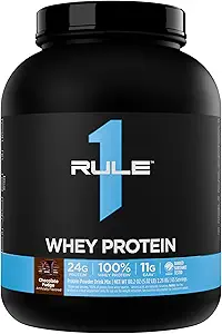 Rule 1 Whey Protein – 24g Fast-Acting Protein from All-Whey Sources with Naturally Occurring EAAs & BCAAs for Workout Recovery or Anytime Use (5 Pounds*, Chocolate Fudge)