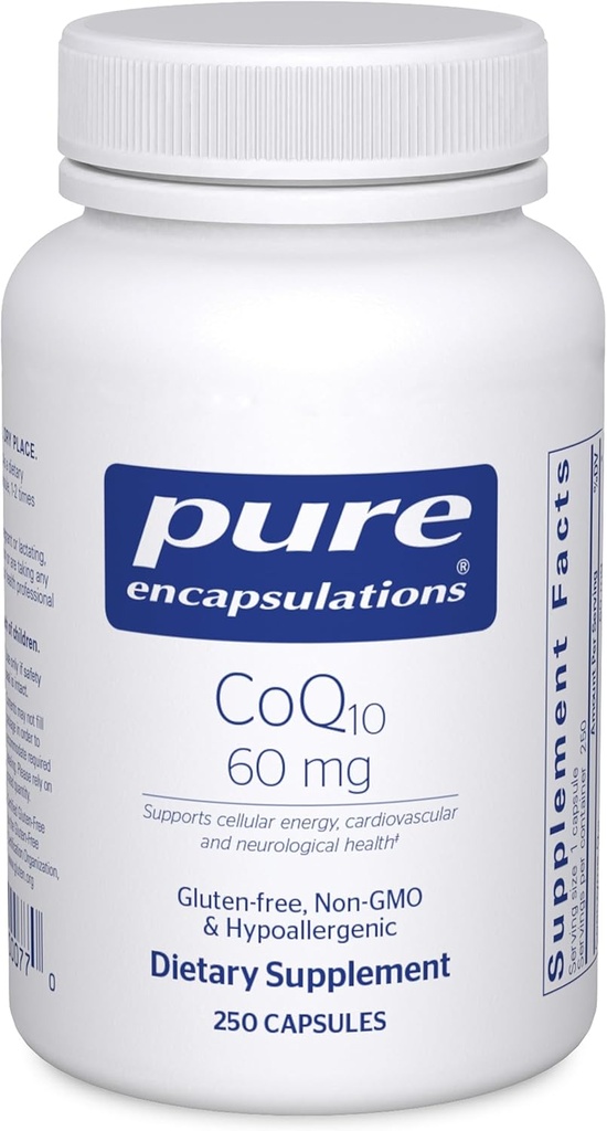 純粋なカプセル封入CoQ10 60 mg | エネルギー、酸化防止剤、脳および細胞の健康、認知症および心血管サポートのための補酵素Q10サプリメント* | 250カプセル