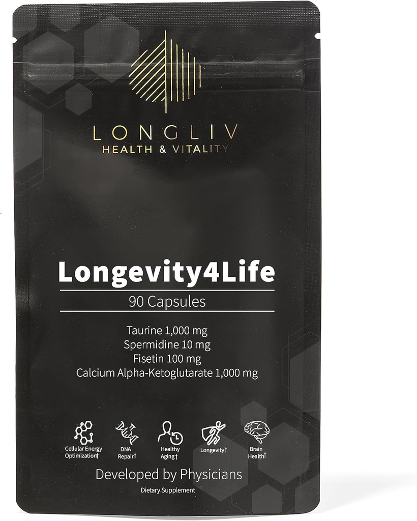 Longevity4Life - Ultimate Cellular Health Supplement - Fisetin、Taurine、Calcium Alpha-Ketoglutarate、Spermidine Capsule for Longevity and Vitality - 米国製 - Physician Formulated