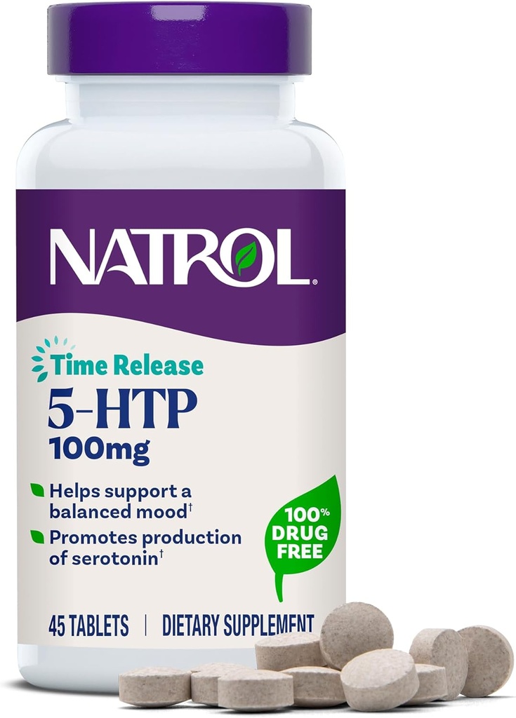 Natrol 5-HTP 100mg, Dietary Supplement Helps Support a Balanced Mood, 90 Time Release Tablets, 22-45 Day Supply