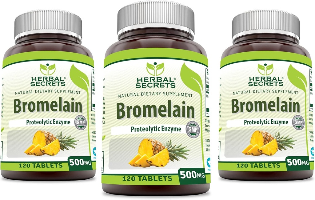 ハーブシークレット ブロメラン 500 Mg 120錠 サプリメント | 3パック | Non-GMO | グルテンフリー | アメリカ製