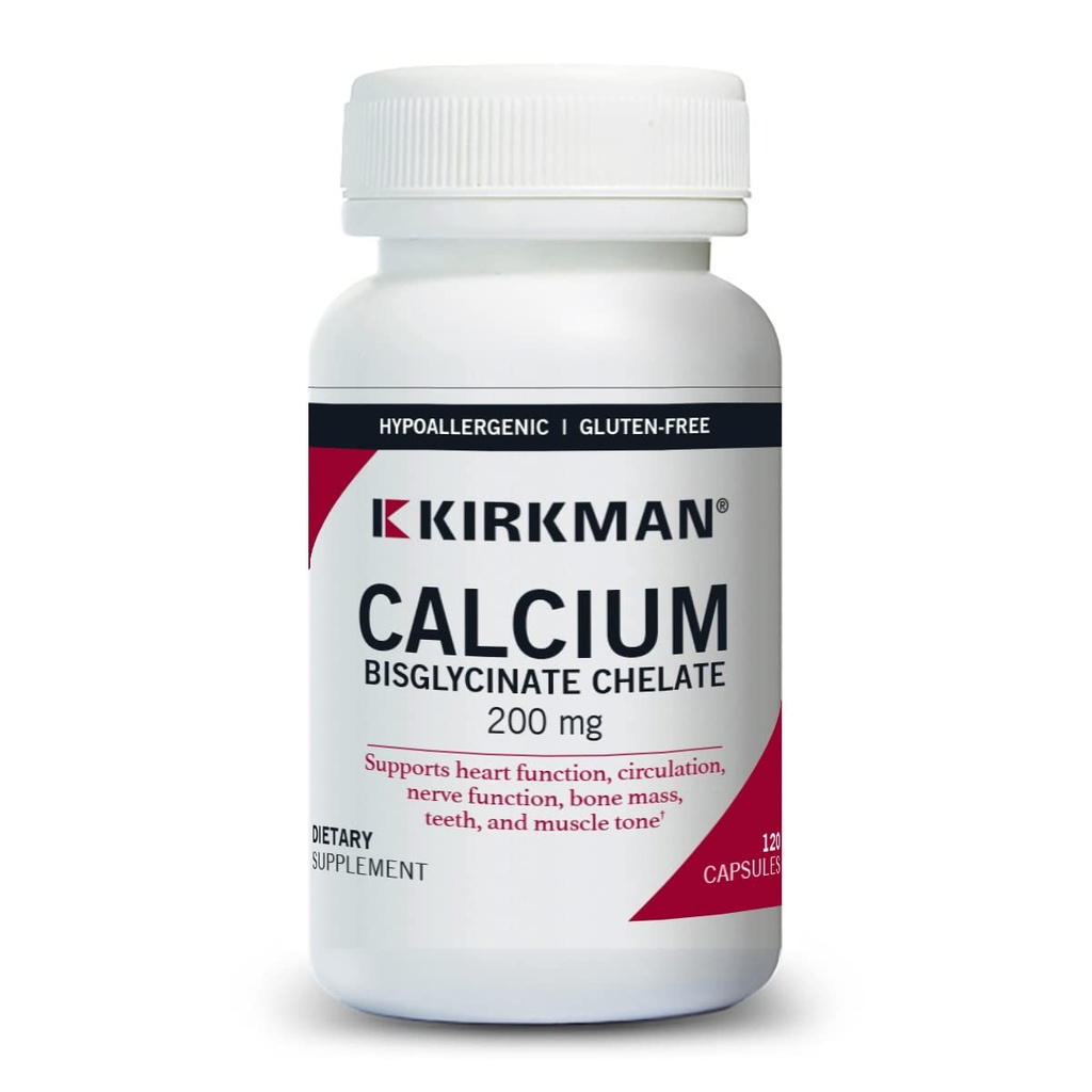 Kirkman - Calciumビグリシナートキレート200mg - 120カプセル - ビタミンD3なし - 強力な骨を維持するのに役立ちます - Hypoallergenic