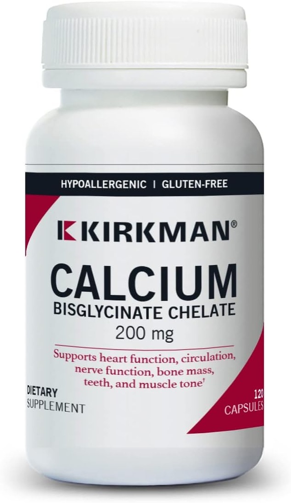 Kirkman - Calciumビグリシナートキレート200mg - 120カプセル - ビタミンD3なし - 強力な骨を維持するのに役立ちます - Hypoallergenic