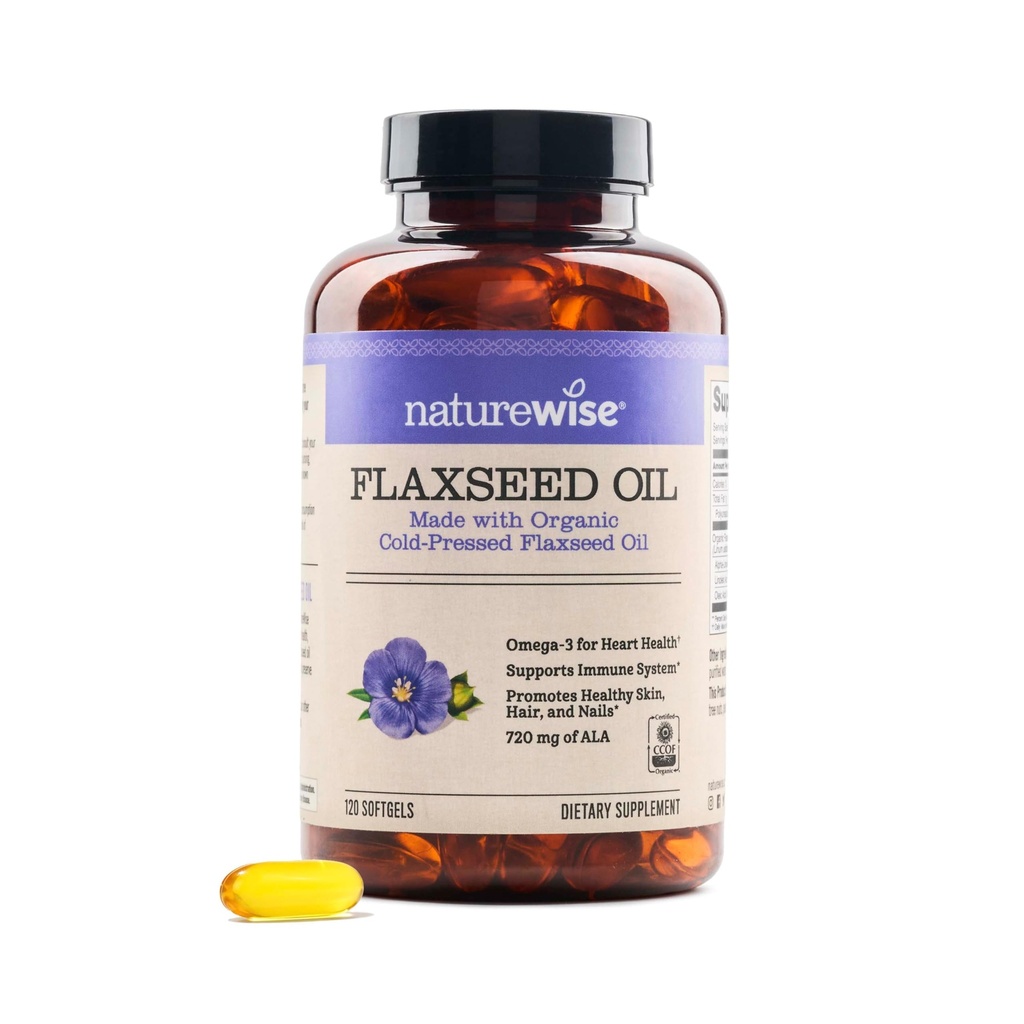 NatureWise 亜麻仁油 1200 mg, 魚無料オメガ 3 6 9 720 mg ALA, 心の健康サポートのための栄養補助食品 - 有機, 冷間プレス, 非GMO - 120 Softgels[4ヶ月の供給]