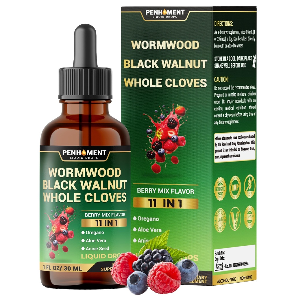 10in1 Wormwood Tincture - 黒いクルミ、全クローブ、Reishiのきのこおよび4 - Wormwoodの液体の低下 - 2か月の供給のための1つのFLのOZ - ベリー ミックスの味