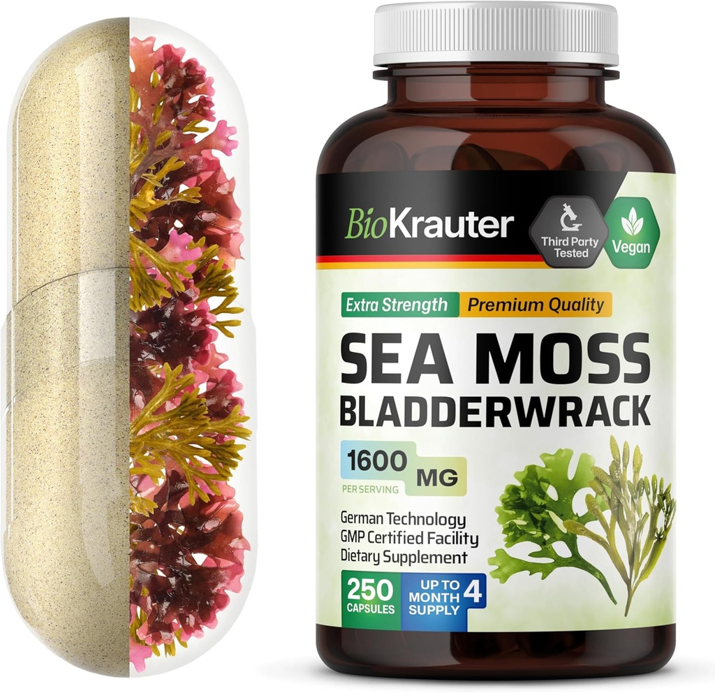 BIO KRAUTER アイルランド海苔 カプセル 1600 mg - 250 カウント - ビーガンBradderwrack と chondrus Crispus 海苔 サプリメント