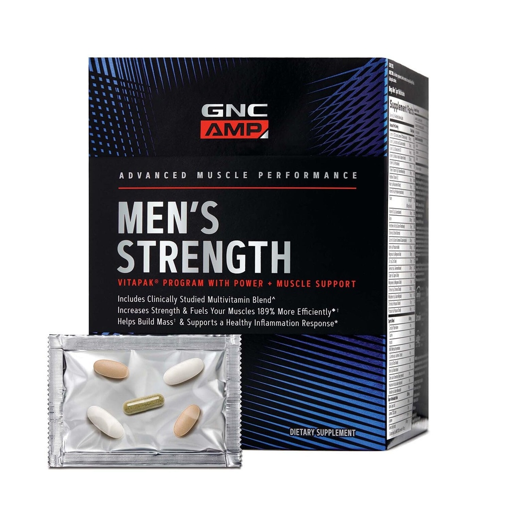 GNC AMP の人の強さの Vitapak プログラム、1 のパックの 3 つのプロダクト、吸収性のクレアチン、マス ビル、力筋肉、同化プライマー、テストステロンのブースト、証明された原料、Multivitamin の 30 日の供給