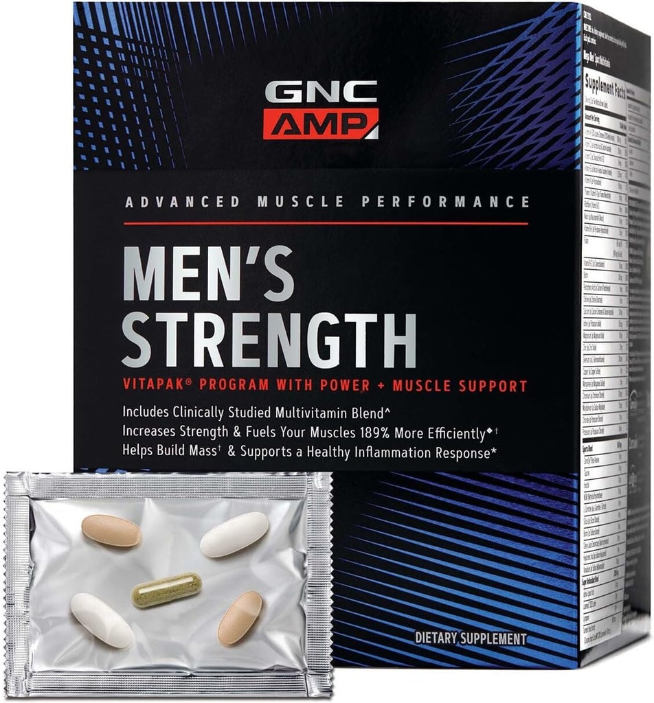 GNC AMP の人の強さの Vitapak プログラム、1 のパックの 3 つのプロダクト、吸収性のクレアチン、マス ビル、力筋肉、同化プライマー、テストステロンのブースト、証明された原料、Multivitamin の 30 日の供給