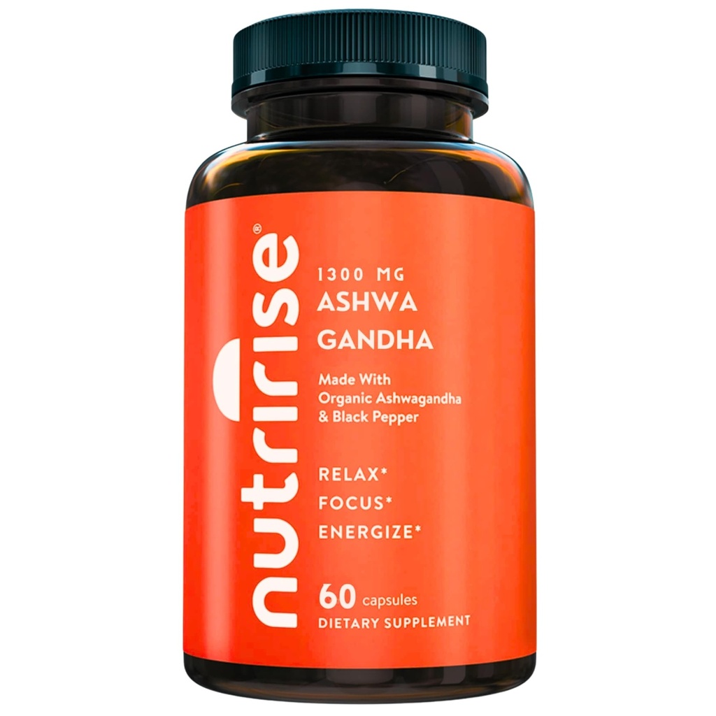 NutriRise黒胡椒、1300mg、自然ストレス&気分、甲状腺&免疫サポートサプリメント、明快さ、フォーカス&エネルギー、グルテンフリー、60カウント