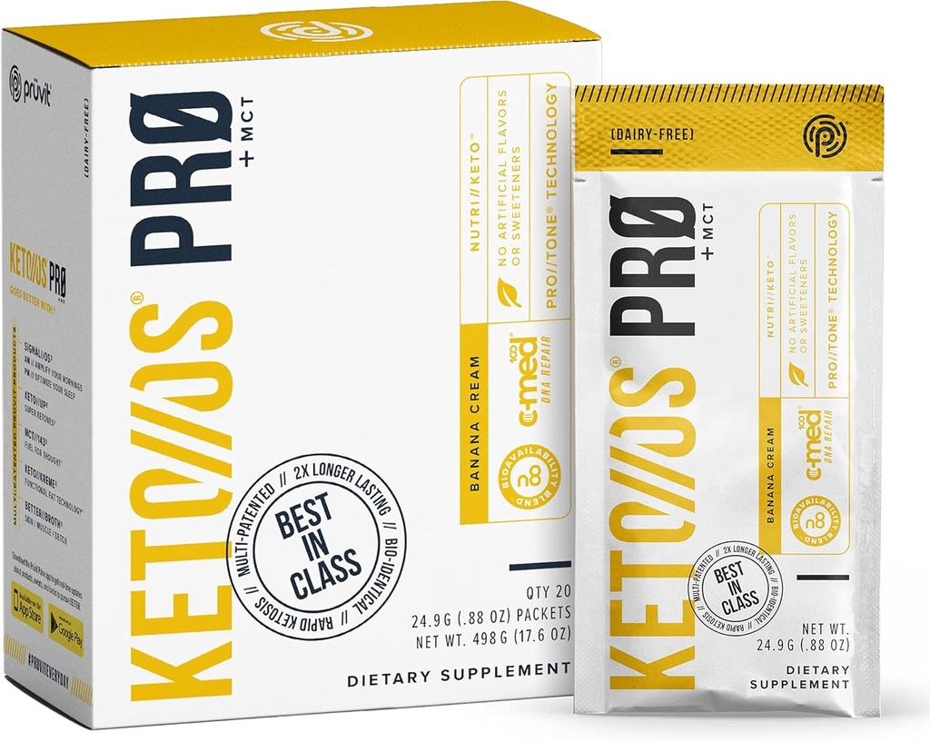 Pruvit Keto//OS Pro バナナ クリーム + MCT Ketones - Keto//OS プロ サプリメント エネルギーブースト、より良い消化とエイジング プロセスを結合するのに役立ちます - 20 パケット