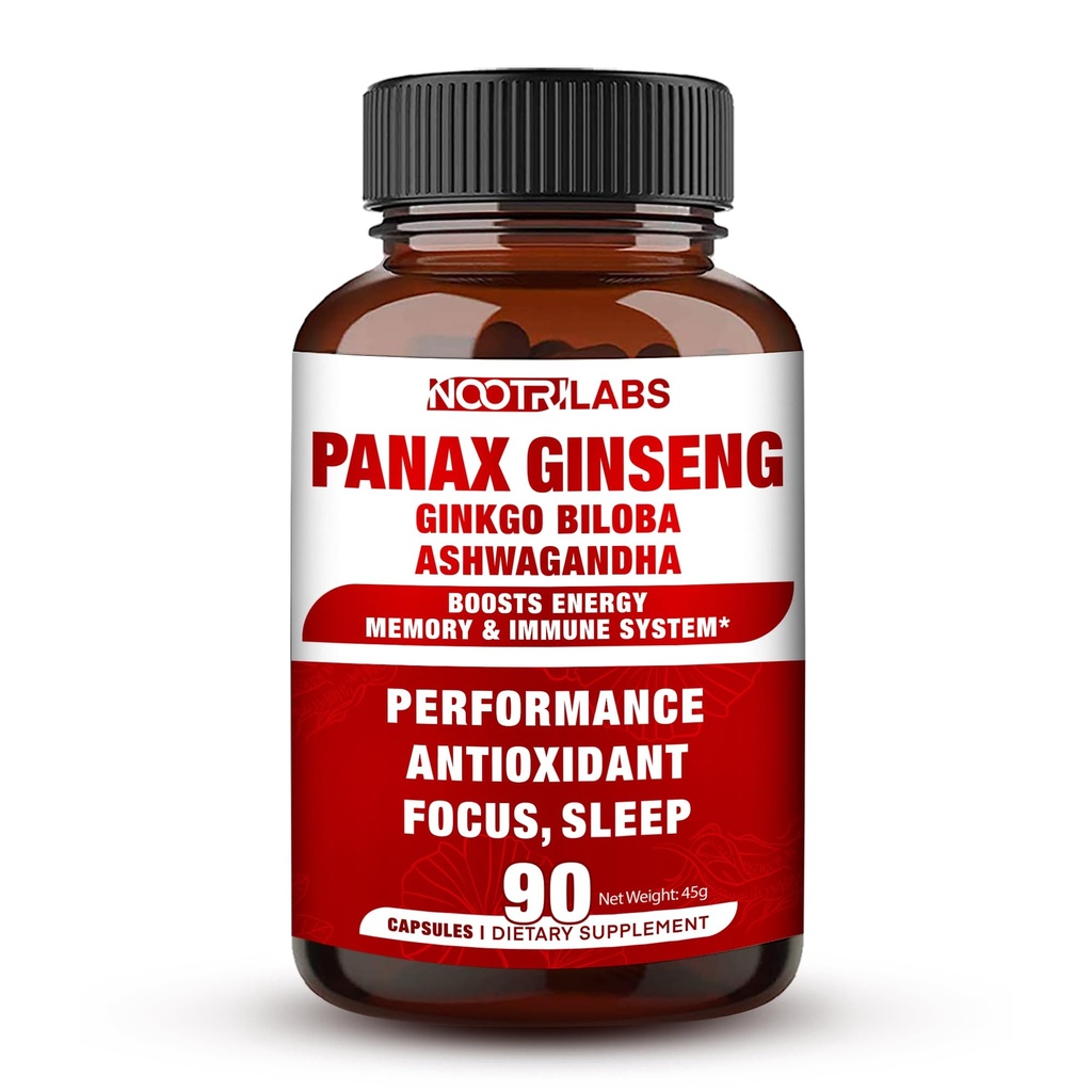 韓国の赤のPanaxのGinseng 750mgはGinkgoのBilobaおよびAshwagandha、ブーストのエネルギー、記憶および免疫システム-人のための焦点の補足の丸薬および女性、90のビーガン カプセルを吸収します
