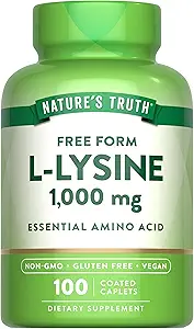 Nature's Truth L Lysine 1000mg | 100 Coated Caplets | Essential Amino Acid | Vegan, Non-GMO, & Gluten Free Supplement
