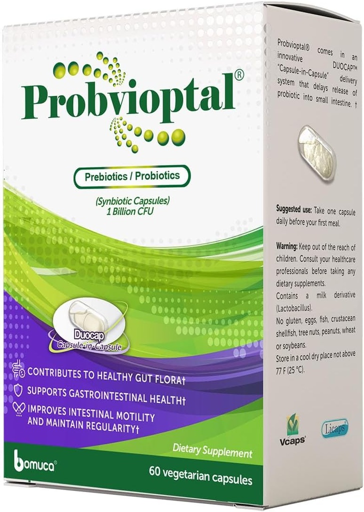 Probvioptal、60カプセル(168ユニット)、プロバイオティクス&プレバイオティクス、Duocap、1ビリオンCFU、グルテンフリー