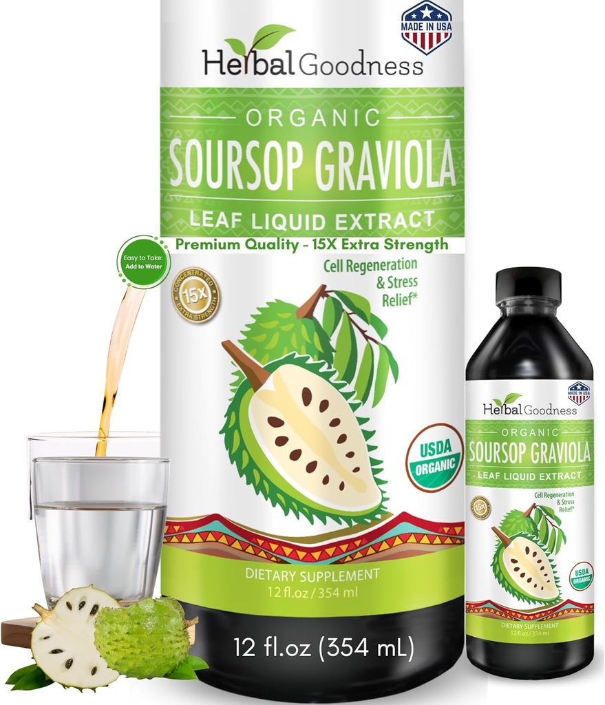 草のGoodness Soursop Graviolaの液体は12のFl Oz - 15X強さの有機性Guanábana Soursopの葉のエキスを腸の健康、細胞及び免疫サポートのSerene Soursopの低下-ビーガン、非GMO、米国製