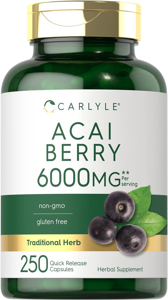 キャリールアサイベリーカプセル6000mg | 250カウント | 非GMO&グルテンフリーアサイベリーエキス