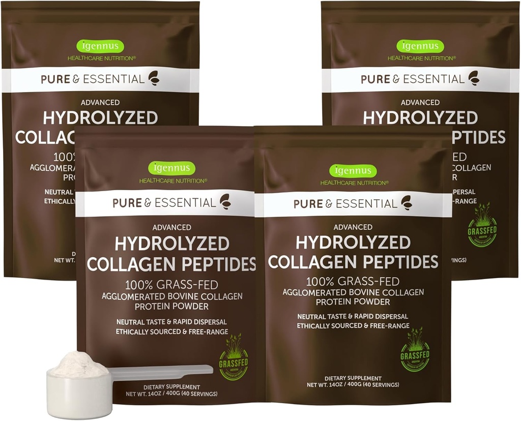 Igennus 100%の草は牛のコラーゲン蛋白質の粉、最も高い等級の加水分解されたコラーゲンのペプチッド タイプ1、2及び3、女性及び人、非GMO、自由な範囲、きれいなラベル、容易な組合せ、4 x 40のサービングを供給します