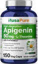 NusaPureアピゲニン50mg&L-テアニン200mg、150ベジーカプセル、バイオペリン(非GMO、グルテンフリー)