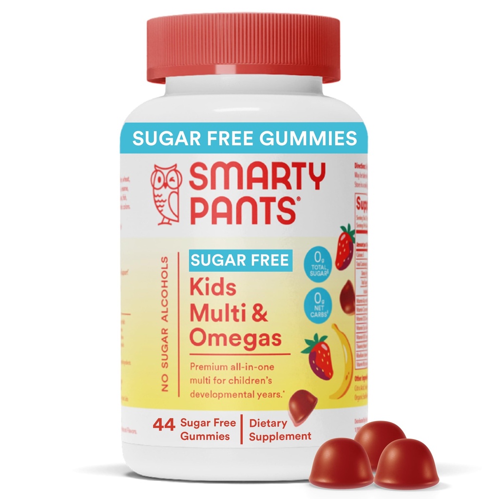 SmartyPantsは、マルチビタミングミー、砂糖無料:オメガ3(ALA)、ビタミンD3、C、ビタミンB12、B6、A、免疫サポートのためのK&亜鉛、ビオチン、エリトリアトール無料、イチゴバナナ、44カウント(22日の供給)