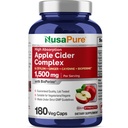 ヌサピュアアップルサイダー酢コンプレックス 1500 mg 180 菜食主義者やビーガンに適したベジーキャップ, 非GMO