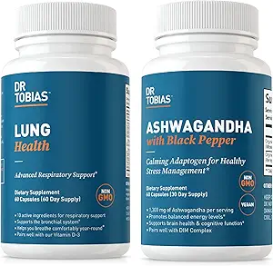 Dr. Tobias Lung Health and Ashwagandha カプセル - Lung Cleanse & Detox for Bronchial & Respiratory System with Calming Adaptogen フォーミュラ、非GMO