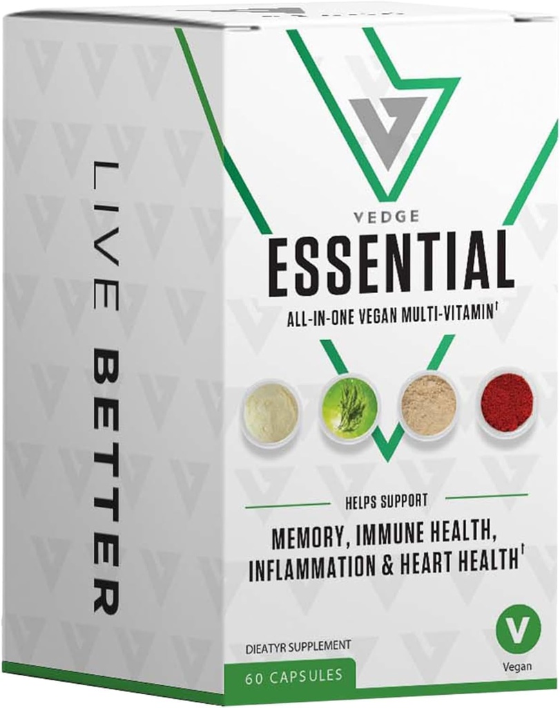 vedge Vegan Omega 3 Multivitamin for Women and Men – Plant-Based Algal EPA & DHA + Vitamin B12, Vitamin D, K2, Magnesium, Zinc & Selenium – 30-Day Supply – Non-GMO, Gluten Free, Made in USA