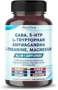 GABA, 5-HTP L-Tryptophan Ashwagandha Chamomile L-Theanine Magnesium - Made in USA